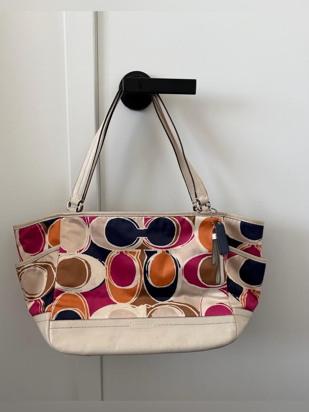 Coach Multicolor Oval Print Tote with Cream Trim